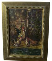 W513 Late 19th century  Oil on Canvas, of Chickens,  original gold gilt frame, signed by artist Anthony Lynn measurements are  17 1/2"  x 13"