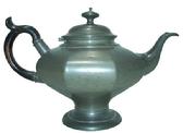 (K790) Large pewter teapot with nicely detailed footrim, spout and handle. Maker is Broadwead Atkin, Sheffield (their mark for 1833-1894). Teapot measures 17 1/4" high by 12" wide very good condition.