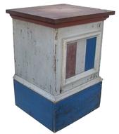 M504 Late 19th century Pedestals, with the original red. white and blue paint, found in New Hampshire, with a door in the back, all original measurements are: 30 1/4" tall x 22" wide x 19 3/4" deep