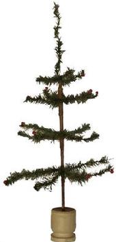 E543 ANTIQUE GERMAN FEATHER TREE wonderful antique goose feather Christmas tree .It stands about 26 3/4" tall, the branches still retain little red berries, 