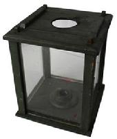 B37 19th century original green painted wooden Lantern. Pinned construction. Four glass panels are contained within a wooden box frame that is pine. To access the candle, you have to slide the lid open. Hole in top for ventilation purposes. Measurements: 7 ½� wide x 7 5/8� deep x 10� tall 
