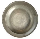 G108 18th Antique pewter Charger of round form with a broad flat rim, and a cavtto center , 16" diameter maker unknow 
