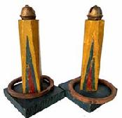 H367 Rare antique ring toss game, originating from 1930's . This piece of folk art retains much of its original paint, of yellow, green and red with just the right amount of wear! There are two original wooden rings, on top of each post is is a bell,