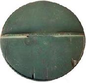F102 Barrel Lid in the original dry green paint with sturdy handle and thick steamed and bent finger lapped edge.
