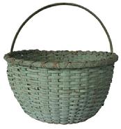 B334 Virginia gathering Basket with the dry blue paint, nice high steamed and bent handle  the rim is double wrapped , with a kicked in bottom, very well made, it has a one small breaks, over all very good condition, tight, heavy