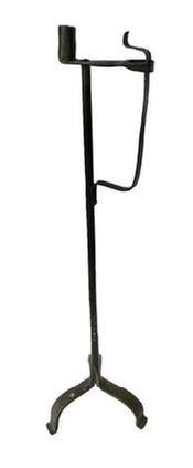**SOLD** K118 18th century rare, non-adjustable hand forged Floor Standing Wrought Iron Rush Light with Candle Holder. Simple round stem with arched tripod base resting on hand forged slight padded feet. Circa 1750 � 1780. Measurements: 5 &frac12;� wide at candle socket x 8 &frac12;� across feet x 30 &frac12;� tall.   