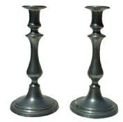 X306  19th century Matching pair of Pewter Candlestick, unmarked, very good condition 9" tall