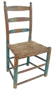 K822 Ladder Back  Pennsylvania early 19th century Child's Chair with original blue paint. Triple ladder,with great turned finials The Chair still retains it's original seat circa 1820 