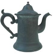 V319  AMERICAN PEWTER, F. PORTER, WESTBROOK CON. teapot  #3  marked on bottom, circa 1850 - 8" tall