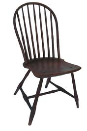     X304 Late 18th Century Windsor Bow Back Side Chair 1795- 1800 ( possibly  Sampson Barnet of Wilmington, Delaware )- with the original red paint, all spindles and legs are bamboo style  turnings, and a shaped saddle seat. Has a seven spindled back. In good condition. Measures 35 1/4" high and 16 1/2" wide x 16" deep.