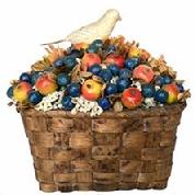 G636 Doris Stauble Folk Art Flower Arrangement in basket with blueberries and small crabapples Doris Stauble (1917 - 2007) from Wisscesset, Maine. This arrangement is in good condition and consists of many blackberries, in varying degrees of ripeness