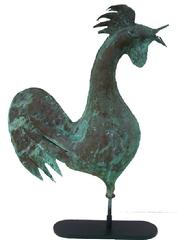 W407 Folk Art full body  Early copper Rooster Weathervane, from an estate in Florida 15" wide x 17" tall