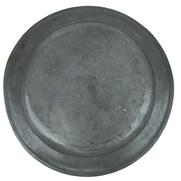 U404  Large 18th Century Pewter Charger 16 1/2 inches diameter  1" deep, with 2 1/4" rim with bead around edge. Stamped with makers mark on back