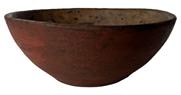 **SOLD** K1588 Early 19th century small sized hand turned wooden bowl bearing original red painted surface. Evidence of hand turnings throughout with the interior lathe marks being quite prominent. Bowl rests on a slightly footed base and retains great natural patina interior. Measurements:  ~6 1/4" diameter x 2 1/4" tall.   