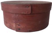 F28 19th century painted Pantry Box with wonderful red paint with very unusual. Thick constructions, with over lapping bentwood sides, secured