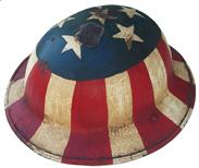 RM9 Very unusual  WW I  US Dough-boy Folk Art red, white and blue painted Helmet, this is probably painted to hang in a VFW post or for parades. This is a great piece of Americana