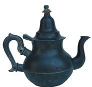 X307 Late 18th century Queen Ann pear shape pewter Tea Pot . 7.5" tall. hallmarked with crown over M