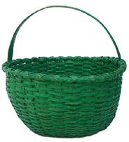 Z138 Late 19th century wonderful, Pennsylvania,  ash splint Gathering Basket, with a kicked in bottom, with a great original dry green painted surface. 
