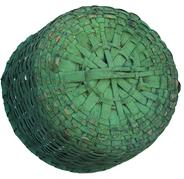 W317 19th century gathering Basket with the original green paint, very well constructed, with a fixed handle, reinforced bottom and a double wrapped rim, very tight and sturdy, measurement are:13" diameter x12" tall including the handle