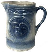 J130 Antique blue and white salt glazed  Pitcher with eagle and shield  , covered with a blue and white salt glaze, great condition, 