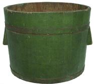 Y195 late 19th century Lancaster County Pennsylvania, original green painted Milk Bucket, with wooden applied handles. The Bucket is made of cypress wood, held in place with two handmade iron bands.   Great workmanship, Measurements are 14� diameter x 10 ¼� tall