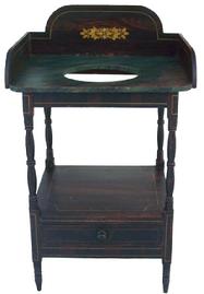 Y30  Early 19th century New England  Paint Decorated Washstand   great size and form. Unusual graphic design. Dovetailed drawer and gallery, very gracefully turned legs circa 1820 