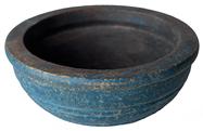 RM1503 Miniature wooden hand turned bowl in beautiful blue paint - featuring incised rings, wide rolled rim and footed base. Measurements: 4" diameter x 1 1/2" deep