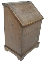 W378  19th century mill bin, with original paint, slant lid, with applied bracket base square nail  construction all original measurements are 24 1/4" wide x 36 1/2" tall x 17 3/4" deep