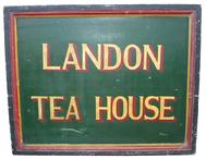 W453 19th century trade Sign, Landon Tea House, two sided, applied molding painted on board, sign by painter Moberly 24" tall x 30"  wide