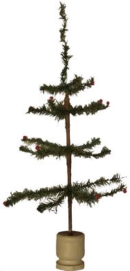 E543   ANTIQUE GERMAN FEATHER TREE wonderful  antique goose feather Christmas tree .It stands about 26 3/4" tall, the branches still retain little red berries, 