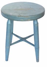 *SOLD* F522  Early 19th century Pennsylvania original blue painted work stool, round thick  seat with four legged construction. Measurements are: 15 1/4" diameter and it is 1/4" thick x 18 1/4" tall 