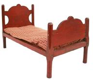 U641 Late 19th century Pennsylvania Doll"s Bed with the original red paint, 9" wide x 18" long x 10 1/2" tall