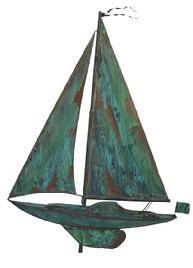 W68 Old full bodied copper Sailboat Weathervane with a nice matted verdigris patina from an Estate in Dorchester Co. Maryland