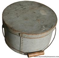 New England  Original Grey painted Bail Handle Pantry Box heavy construction, wooden pegged 11 1/4" diameter  