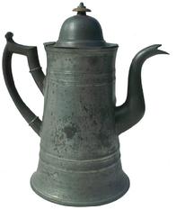 X466 Pewter  teapot circa 1835; tapered teapot, 6�diameter , 10 ¼�high