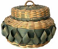 sewing BasketRM1316 Lovely Native American lidded basket attributed to the Winnebago Tribe of the Great Lakes / Wisconsin area.