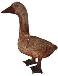 D111 19th c. Goose Exceptional detail to face, feathers and webbed feet. Large Cast Iron Painted Garden Goose Sculpture 