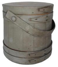 **SOLD** C484 Late 19th century Oyster Firkin with the original gray paint, This firkins was sent from Baltimore, Md-full of oysters...1917." (There is more to the note...please see pictures! ) The address lable is still on top of the Firkin