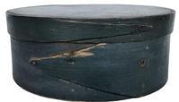 E40419th century New England single finger lap joint, indigo blue painted pantry box