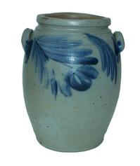 W313 Two-Gallon Stoneware Jar with Cobalt Floral Decoration, Baltimore, MD origin, circa 1850,