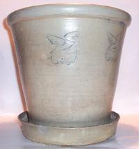 Decorated Crock Flower pot stamped with Eagles 11 1/4" tall