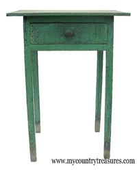 Eastern Shore Maryland Hepplewhite one drawer stand with original apple-green paint. Very unusual construction , sides are dovetailed into front and back legs. circa 1850 