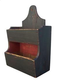 W503 Early 19th century  New England Wall Box in old dark green paint over the original red paint 