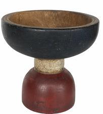 RM1227 Patriotic red white and blue wooden handcrafted Industrial mold. Used in sand casting processes to create Industrial machine parts in metal. This mold is in the form of a compote and looks wonderful with stone fruit.
