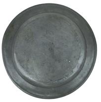 U404  Large 18th Century Pewter Charger 16 1/2 inches diameter  1" deep, with 2 1/4" rim with bead around edge.