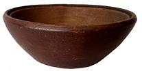  RM1338 Diminutive red painted wooden bowl with slightly raised foot and defined inner lip around top.