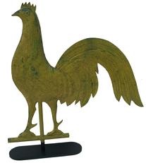 W393 Late 19th century  gamecock weathervane, copper with zinc legs Measurements are: 18 1/4" tall x 18 1/2" wide