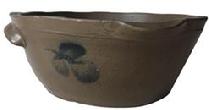 E276 Cobalt decorated Stoneware milkpan, Baltimore MD. origin, circa 1870, flaring bowl form with pouring spout,