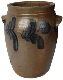 C616 Two-Gallon Baltimore Stoneware Crock with Cobalt Clover Decoration, Baltimore, MD origin, circa 1875, cylindrical crock with tooled shoulder 