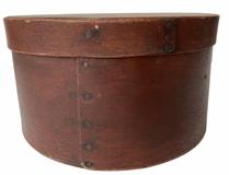G819 19th century identified pantry box stamped "J. BURR" in the center of the bottom with steamed and bent sides secured with tacks and  tiny wooden pegs. Great untouched surface with natural patina inside. Very sturdy. Measurements: 10 1/4� diameter x 5 3/4� tall